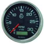 TACÓMETRO-HORÓMETRO DIESEL ELECTRÓNICO 3000RPM 3 3/8" 12-24V TABLERO NEGRO-ARO CROMADO GPM
