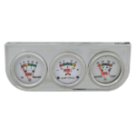 MEDIDOR TRIPLE (AMPERIMETRO 60-60-ACEITE 0-80PSI-TEMPERATURA 72°) TABLERO BLANCO - ARO CROMADO - SOPORTE CROMADO