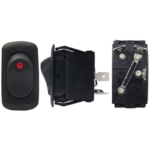 SWITCH BALANCÍN 1 GOLPE ON-OFF 3P TECLA OVALADA NEGRA PILOTO ROJO LED 12V-21AMP 2.8X4.6CM