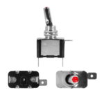 SWITCH CODILLO 1 GOLPE ON-OFF 3P 12V 25AMP METÁLICO PILOTO ROJO  (O12.2MM)