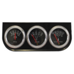 MEDIDOR TRIPLE (AMPERIMETRO 60-60 - ACEITE 0-80PSI-TEMPERATURA 100°-220°) TABLERO NEGRO - ARO CROMADO - SOPORTE NEGRO
