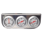 MEDIDOR TRIPLE (AMPERIMETRO 60-60-ACEITE 0-80PSI-TEMPERATURA 60°-120°) TABLERO BLANCO - ARO CROMADO - SOPORTE CROMADO