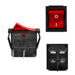 SWITCH BALANCÍN 1 GOLPE ON-OFF 4P TECLA RECTANGULAR ROJA PILOTO  3X2CM