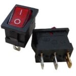 SWITCH BALANCÍN 1 GOLPE ON-OFF 3P TECLA RECTANGULAR DELGADA ROJA PEQUEÑO 3X1CM
